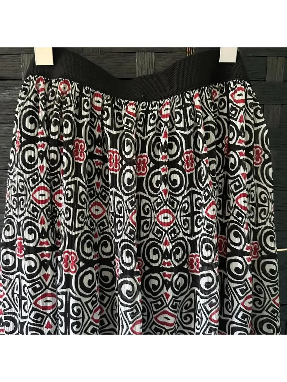 Ruby Rd. Geometric Print Maxi Skirt - Black, White & Red - Size 12